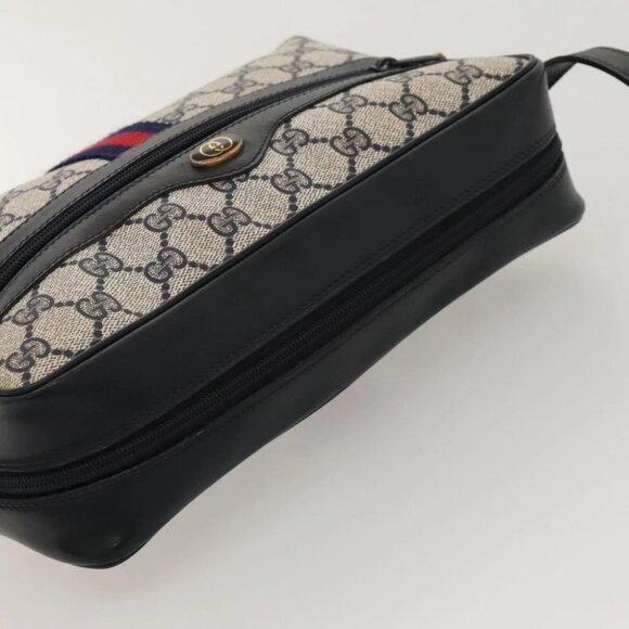 GUCCI GG Supreme Sherry Line Bag PVC Navy Gold Red 42 01 4071 Auth KD539 - Picture 7 of 14